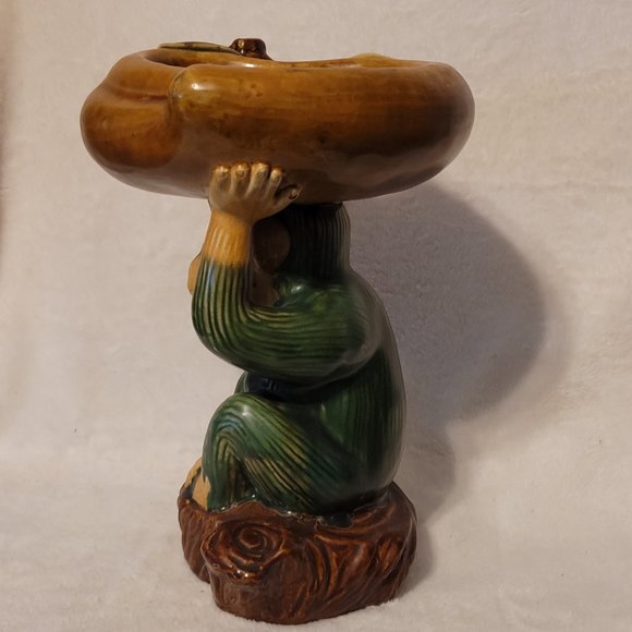Vintage Hand Painted Majolica Monkey with basket/dish on Head - Picture 2 of 8